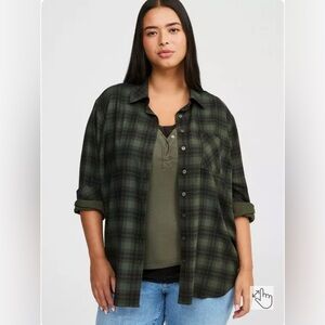 NWT Torrid Green Plaid Lizzie Long Sleeve Shirt